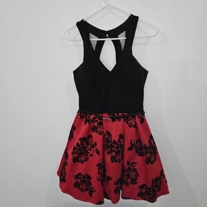 Crystal Doll Black & Red Floral Fit-and-Flare Mini Dress